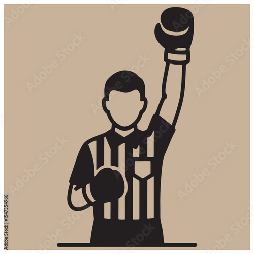 Vector illustration of a boxing referee raising the winner's arm with boxing glove