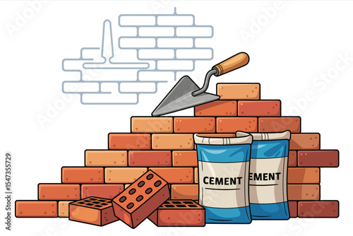 Bricklaying Tools and Materials Illustration