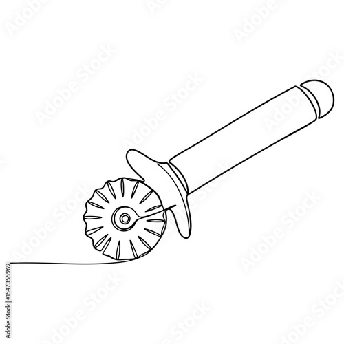 Vector line art of a pastry wheel cutter tool with jagged edge used in baking