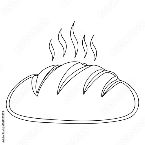 Vector line art of a hot loaf of bread with steam lines rising from the crust