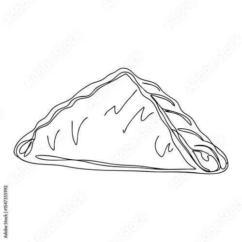 Vector line art of a folded pastry or empanada, hand-drawn black and white food illustration