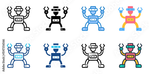 Humanoid Robots icon set multiple style collection 
