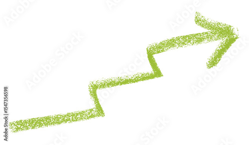 Green arrow symbol colored pencil isolated on transparent background