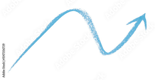 Light blue arrow symbol colored pencil isolated on transparent background