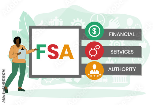 FSA - Financial Services Authority acronym, business concept. Vector infographic illustration for presentations, sites, reports, banners