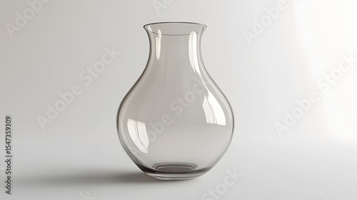 3D render of a tall, clear glass bottle with a slender neck on a neutral background.