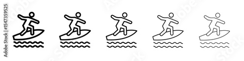 surfing icon flat illustration set logo
