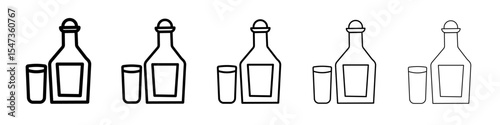 Tequila bottle and glass icon flat illustration set logo