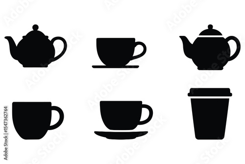 Tea and coffee icons set isolated on white background