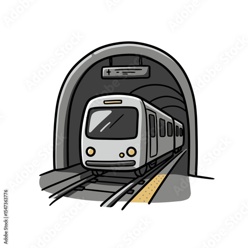 Cartoon Subway Train Arriving at Station: Urban Transit Illustration for City Transportation and Modern Commuting Concepts