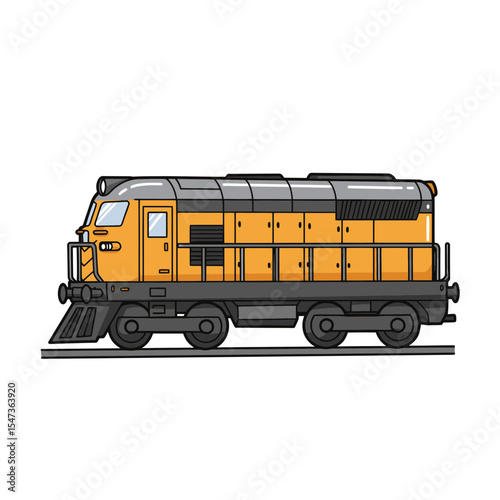 Isolated Yellow Diesel Locomotive Illustration: Transportation and Railway Theme Graphics, perfect for design projects, educational resources and industrial presentations