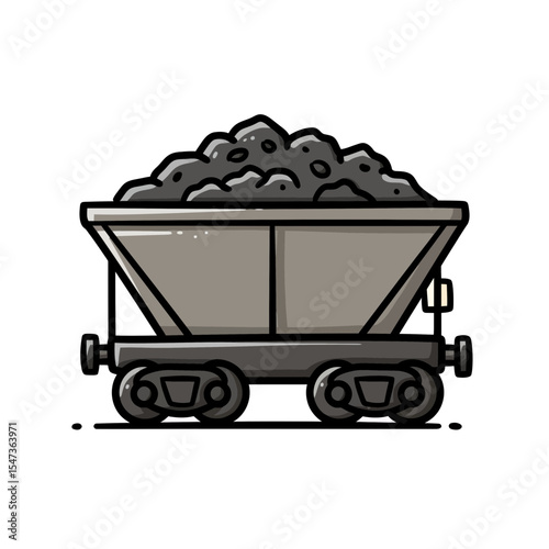 Isolated Cartoon Coal Car Illustration: A Detailed Vector Graphic of Mining Transport, Suitable for Industrial Designs and Educational Materials about Resource Extraction