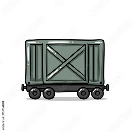 Cartoon Railway Wagon Vector Illustration, Isolated on White Background - Perfect for Transportation and Industry Themed Designs