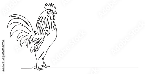 continuous single line art without a break of a rooster