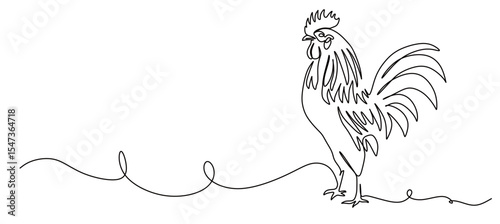 continuous single line art without a break of a rooster