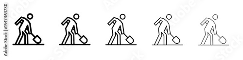 Worker digging icon flat illustration set logo