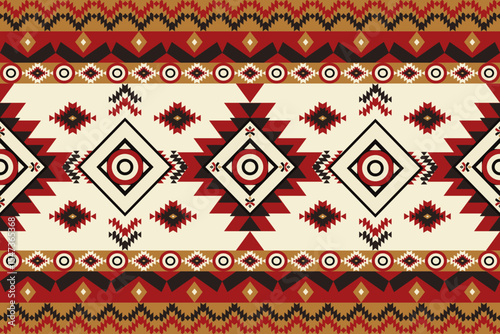 Traditional tribal textile pattern with intricate red and tan borders. Ideal for rustic prints, fabric panels, and cultural design projects.
