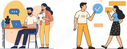 Teamwork Vector Illustration: Business Collaboration and Communication.