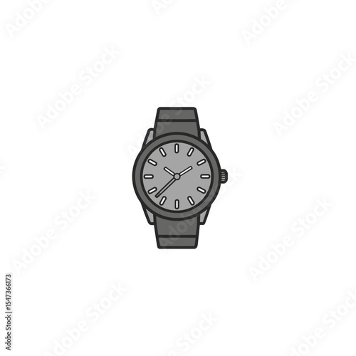 Grey wristwatch displays time against white backdrop studio style icon