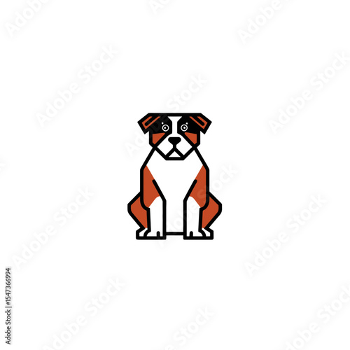 Dog icon sits calmly in graphic minimalist style design isolated