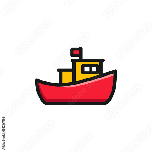 Cartoon boat sails calmly on isolated background ocean voyage