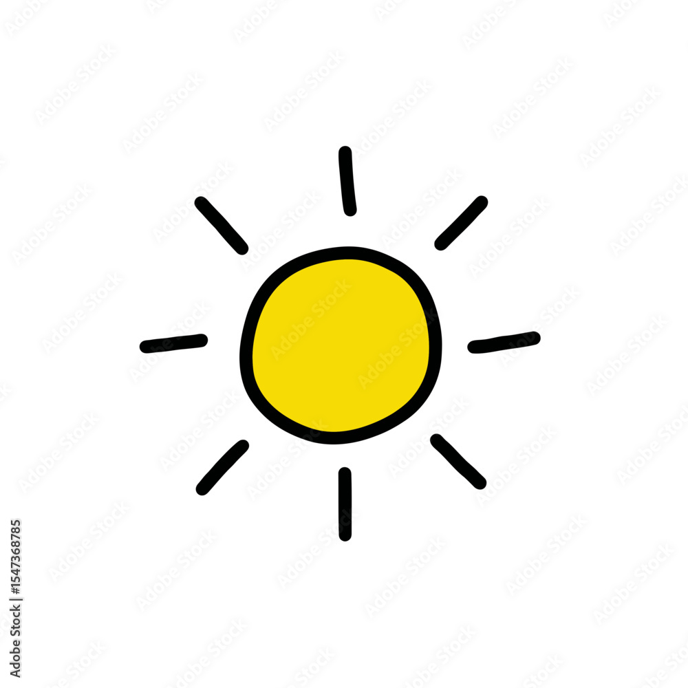 Cartoon sun radiates light on bright white background illustration Cartoon sun radiates light on bright white background illustration