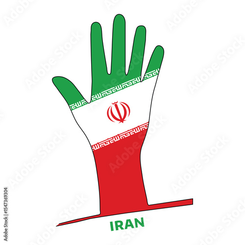 Iran Flag Hand Symbol Flat Style Correct Colors Editable EPS Vector for Awareness Posters Banners Editorial News Social Media, White back ground.