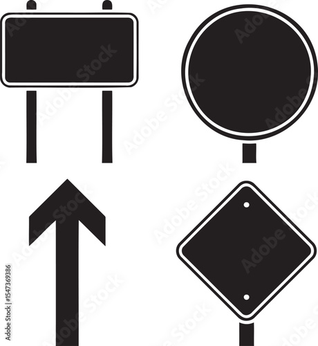 Sign board silhouette set vector illustration isolated On Transparent Background 