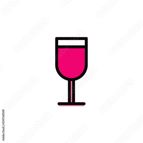 Magenta wineglass contains liquid displayed centrally isolated white background graphic