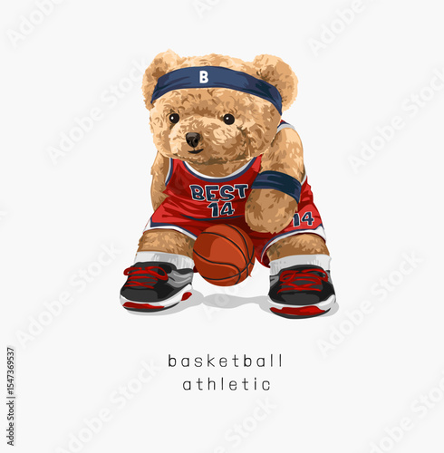 bear doll basketball player vector illustration hand draw - not auto trace