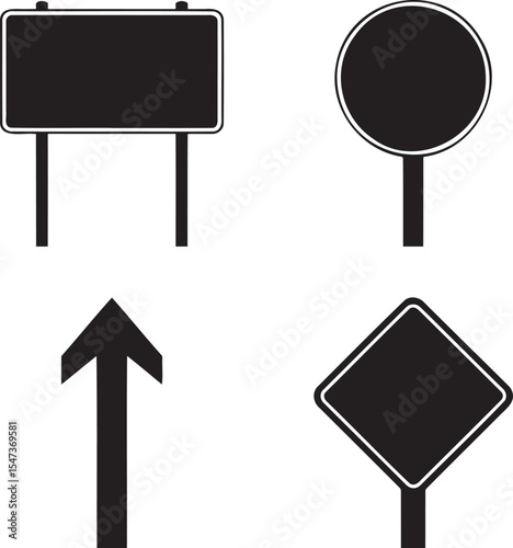 Sign board silhouette set vector illustration isolated On Transparent Background 