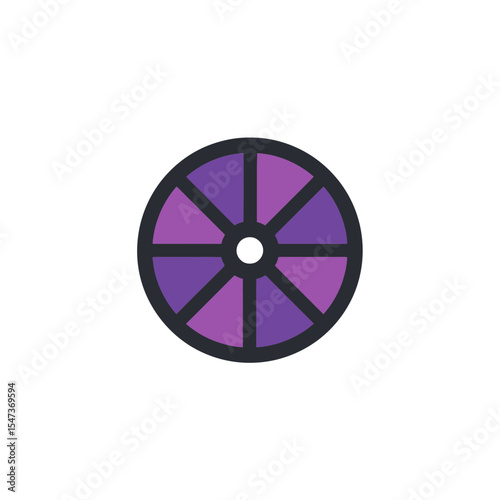 Round wheel divides segments displaying purple hues on white background graphic