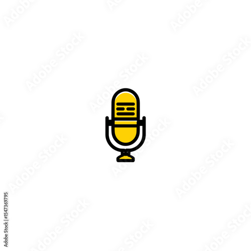Yellow microphone broadcasts audio professionally on white background minimalist style