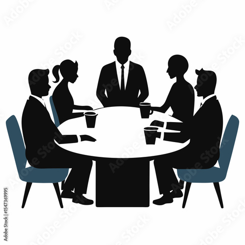 Silhouette vector illustration of business people having a meeting together