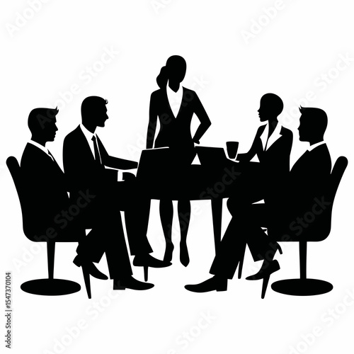 Silhouette vector art of business people having a meeting together
