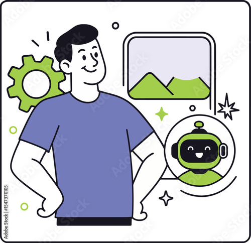 Man with Digital Elements Vector Illustration.