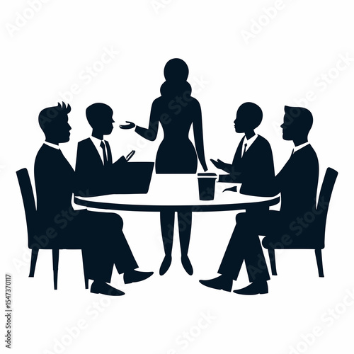 Silhouette vector illustration of business people having a meeting together