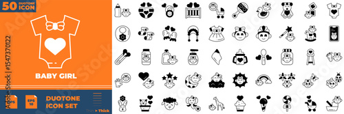 baby Girl Duotone Editable Icons set. Vector illustration in modern thin duotone style of baby girl icons: baby, child, children, etc