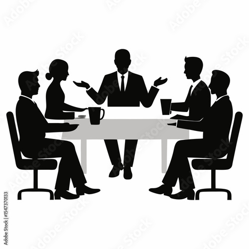Silhouette vector art of business people having a meeting together