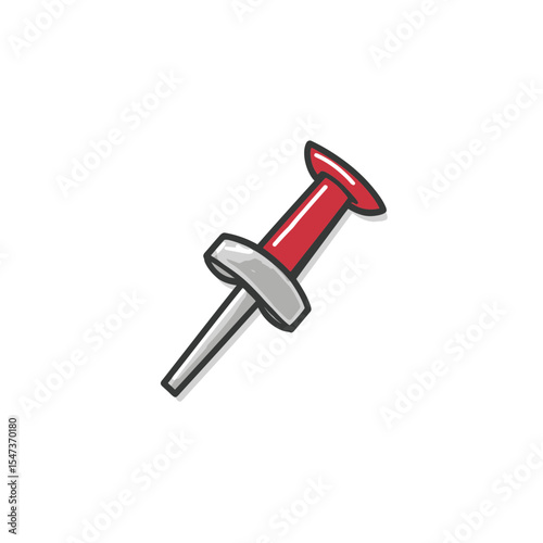 Stylized pushpin depicts fastening against bright white backdrop illustration detail