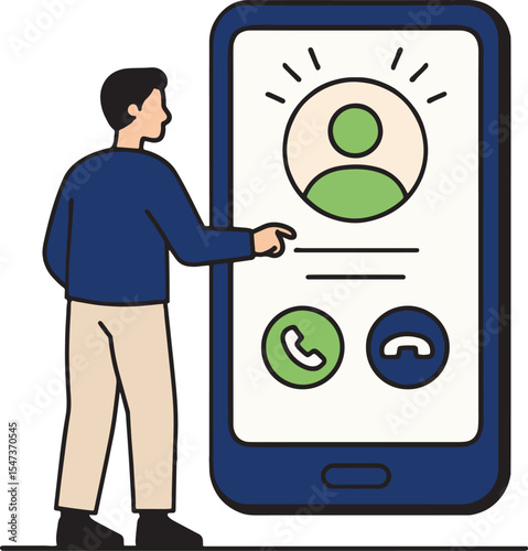 Phone Call Vector Illustration: Man and Smartphone.