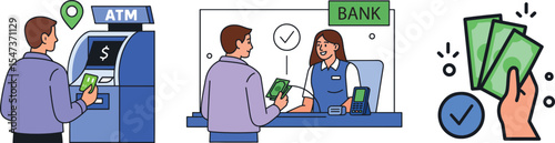 Banking Operations Vector Illustration Set