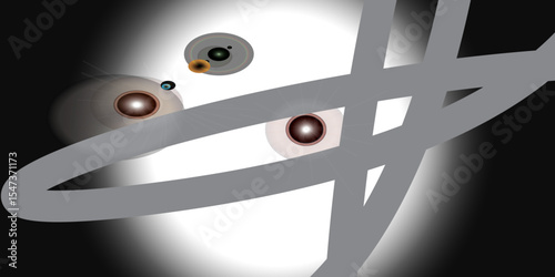 3D chrome symbol made of spheres on abstract metallic background