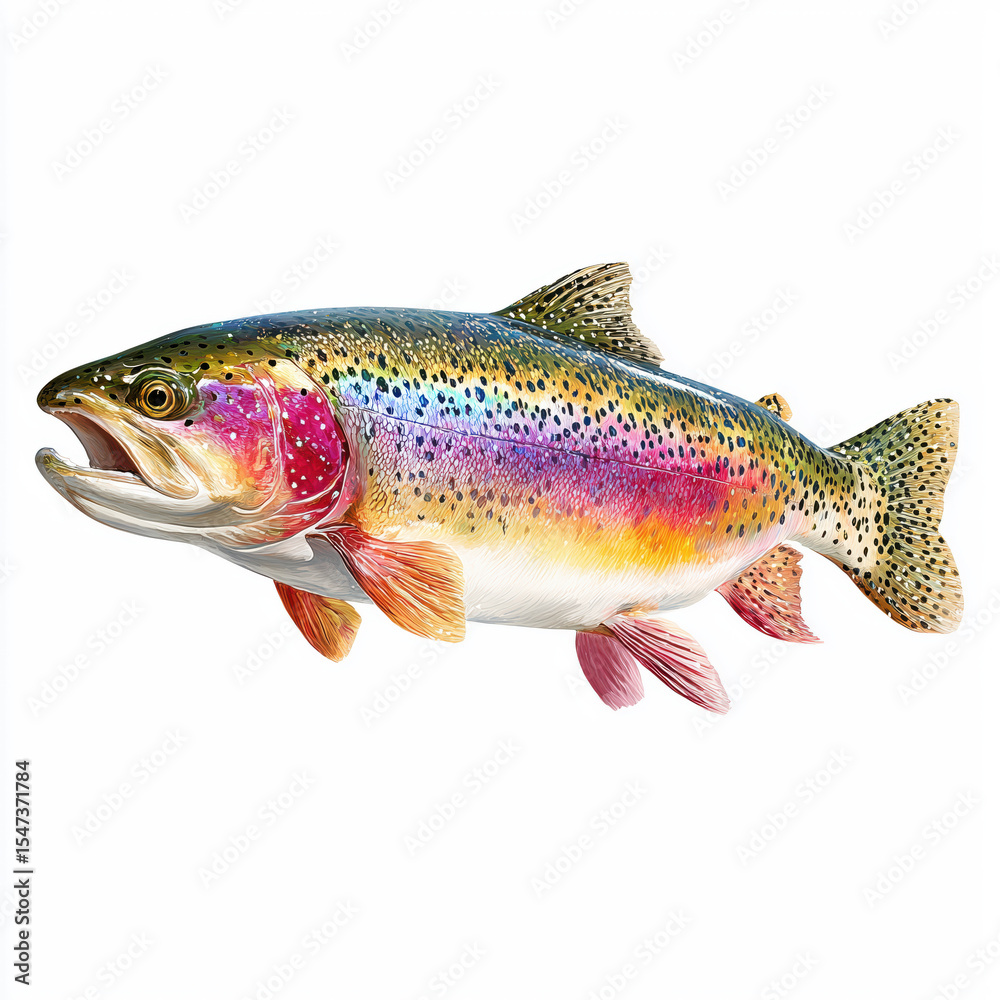 Fototapeta premium Stunning Rainbow Trout Illustration , isolated on white background png