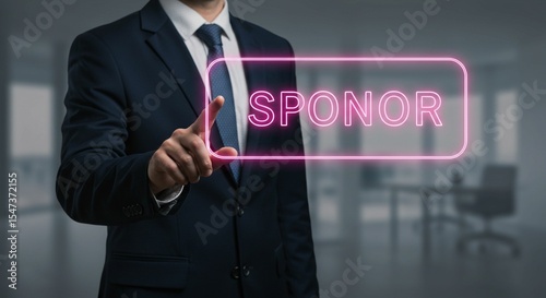Businessman touching digital sponsor button