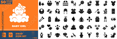 baby Girl Solid Editable Icons set. Vector illustration in modern thin solid style of baby girl icons: baby, child, children, etc