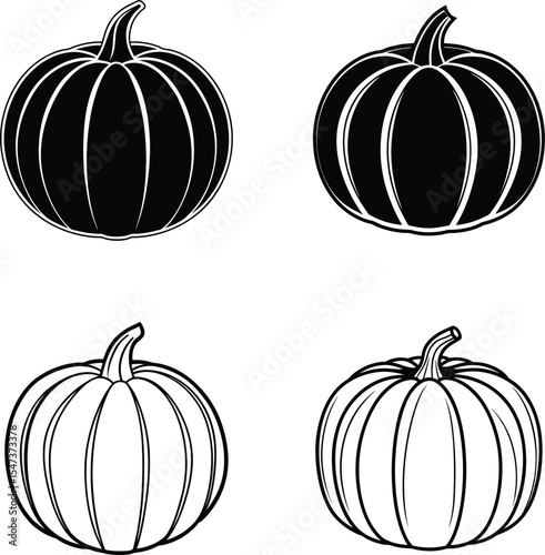 Set of isolated pumpkins in autumn harvest theme with seasonal vegetable design