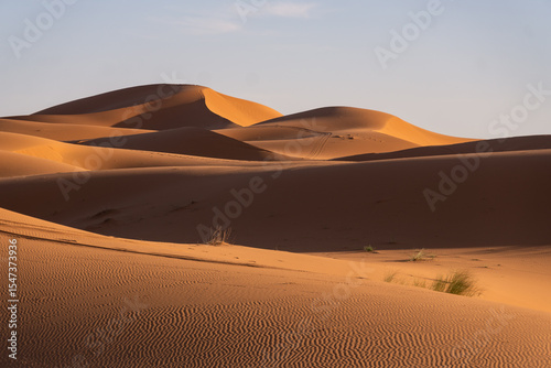 Fototapeta Naklejka Na Ścianę i Meble -  Merzouga, Morocco: The famous sand dunes of Merzouga at the edge of the Sahara desert in northern Africa