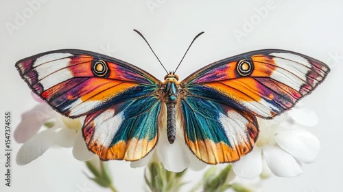Vibrant Butterfly on White Flower Macro Photography