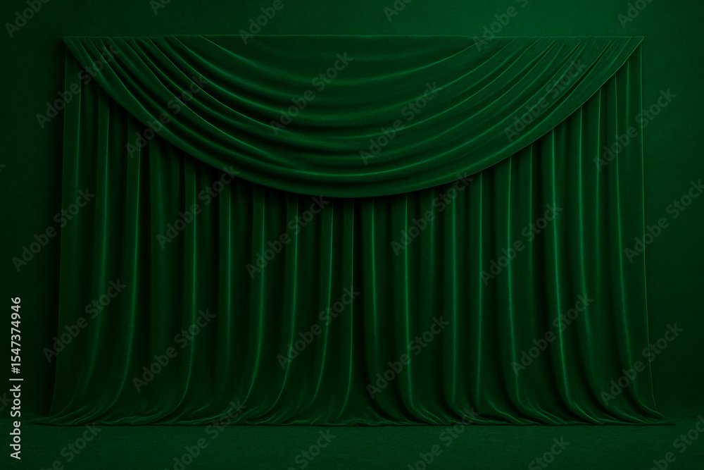 custom made wallpaper toronto digitalEmerald Stage: A luxurious emerald curtain, draped gracefully in front of a monochromatic background, creates a sense of elegance and anticipation, evoking a sense of drama.